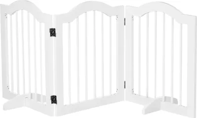 Image de Barrière pour chien - Barrière de sécurité - Pliable - Avec 2 pieds de support - Bois - Pour chiens de taille moyenne - Blanc