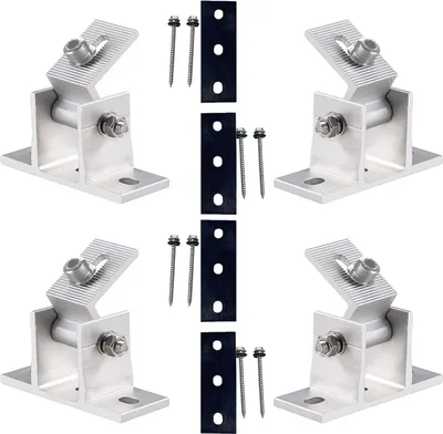 Produktbild von TRANGO 4er Set ST-0027 Vario verstellbare Aluminium Solarmodul Halterung für Flachdach, Wand, Boden, Boot, Wohnmobil stufenlos einstellbar Neigungswinkel 10-60° Klemme zur Montage von PV-Photovoltaik