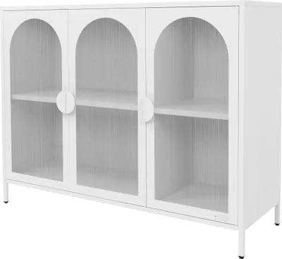 Zdjęcie produktu dla ML-Design Witryna 120x93x40cm Biała witryna z 4 półkami/półkami i 3 drzwiami Metalowa szafka ze stali Szafka na dokumenty Szafka biurowa Kredens
