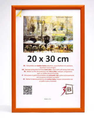 Obrázek produktu pro Fotolístek Holz, oranžová barva, rozměry 20x30 cm, s akrylovým sklem, určený k zavěšení na zeď