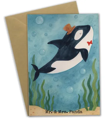 Produktbild von Mr. & Mrs. Panda babykarte Orca Zylinder Design - Weiß - Geschenk, genesungskarte, Motivkarte, osterkarte, einladungskarten, Narwal, weihnachtskarten, Meer, Fete, Fest