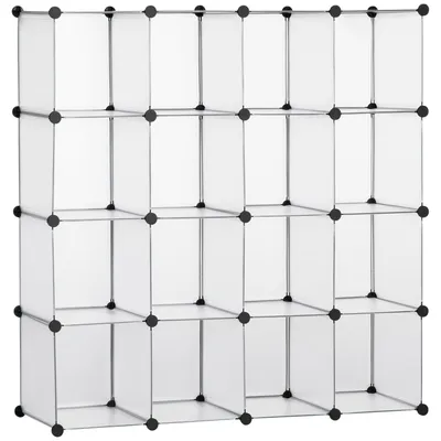 Obrázek produktu pro Diy Policový Systém Kostka S 16 Kostkami, Úložný Box, Plastová Skříň, Bílá, 125X32X125Cm