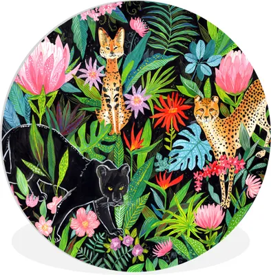 Produktbild von MuchoWow® Rundes Wandbild - Runde Bilder Dschungel - Tiere - Blätter - Blumen Ø 90 cm Kreis Wanddekoration Kunststoff - Wandkreis - Wandschmuck - Wand-Kreis - Wohnzimmer - Bild - Runde - Wanddeko - Dibond - Kunstdrucke