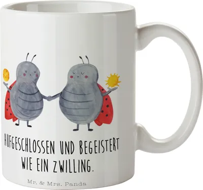 Produktbild von Mr. & Mrs. Panda Tasse Sternzeichen Zwilling - Weiß - Geschenk, Kaffeebecher, Glückskäfer, Zwillingsschwester, Zwillinge, kaffeetasse keramik, Becher, Teetasse