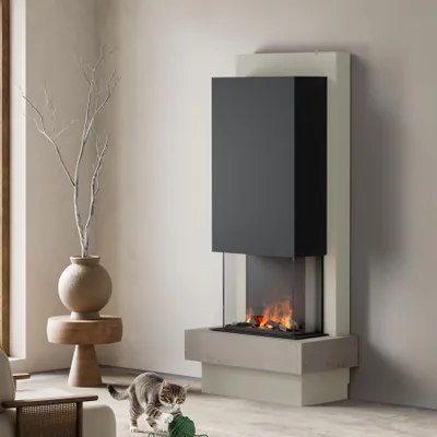 Produktbild von muenkel design Milano [moderner Design Elektrokamin Opti-myst]: Concrete (Betonoptik) - Schwarz