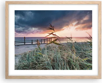 Produktbild von Gerahmtes Poster - Rahmen in heller Eiche - Strand Gras Horizont - 50x40 cm - Wand Bild - Wanddeko - Wandbilder - Kunstposter - Wandposter - Bilderrahmen - Bilder - Kunstdruck - P2NAA50x40-4625