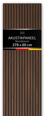 Produktbild von Akustik-Wandpaneel Slim 278x60cm Nussbaum Holz Akustikpaneele Wandverkleidung Dunkle Holzlamellen Wand