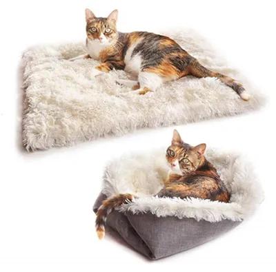 Produktbild von Katzenbett Waschbar Plüsch Haustierbett für Katzen und Kleine Hunde, 2 in 1 Katz