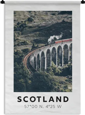 Produktbild von MuchoWow® Wandteppich Wandbehang Schottland - Zug - Brücke 60x90 cm Tapisserie Dekoration Wandtuch - Foto-Teppich - Abwaschbar
