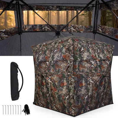 Immagine prodotto di COSTWAY Tenda da caccia a 360°, rifugio da caccia pop-up per 2-3 persone con finestra scorrevole silenziosa e borsa per il trasporto, tenda mimetica da caccia, mimetico