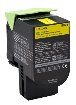 Produktbild von 802Y Rückgabe-Toner Gelb 1000 Seiten kompatibel zu den Modellen / CX310dn / CX310n / CX410de / CX410dte / CX410e / CX510de / CX510dhe / CX510dthe