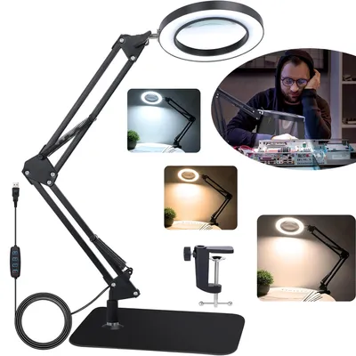 Produktbild von 8X Lupe mit Licht und Ständer, Freihändige Lupe, für Handarbeiten, Lesen & Reparaturen
