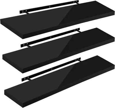 Produktbild von WOLTU 3er-Set Wandregal, Schweberegal, Holz Board, Schwarz, 120x22.9x3.8cm