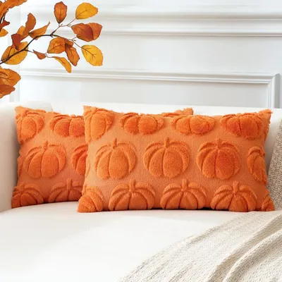 Produktbild von Kissenbezüge Kürbis Design 2er Set 40x60cm Orange Wollsamt