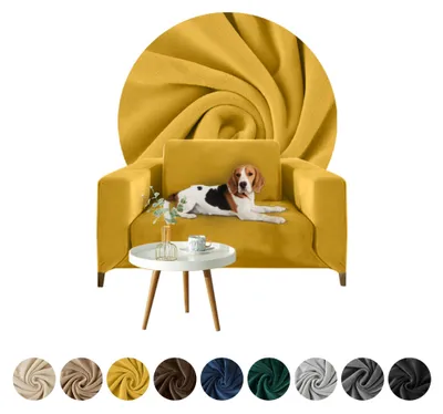 Produktbild von Elastischer Velours-Bezug für 1-Sitzer Sofa, Couch oder Schlafsofa in Honigfarbe – Schonbezug
