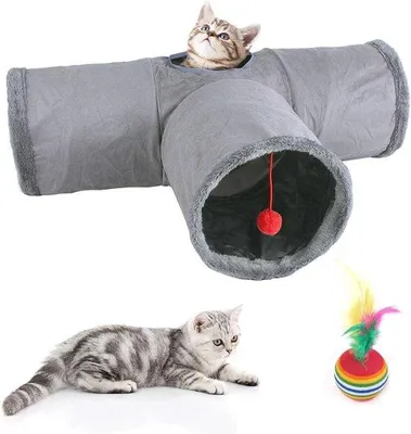 Produktbild von Faltbares 3-Wege-Katzen-Tunnel groß grau für Katzen