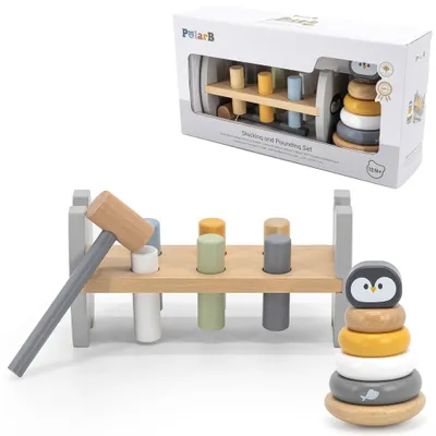 Immagine prodotto di Set Viga Polarb Piramide di Legno + Martello Pinguino Perforatore Montessori