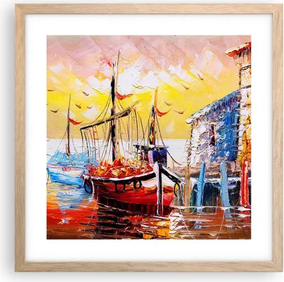 Produktbild von Gerahmtes Poster - Rahmen in heller Eiche - Boot Segel Meer - 40x40 cm - Wand Bild - Wanddeko - Wandbilder - Kunstposter - Wandposter - Bilderrahmen - Bilder - Kunstdruck - Wandbild - P2NAC40x40-3435