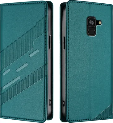 Produktbild von Hülle für Samsung Galaxy A8 2018, Kunstleder Brieftaschen Handyhülle mit Kartenfach und Standfunktion Grün