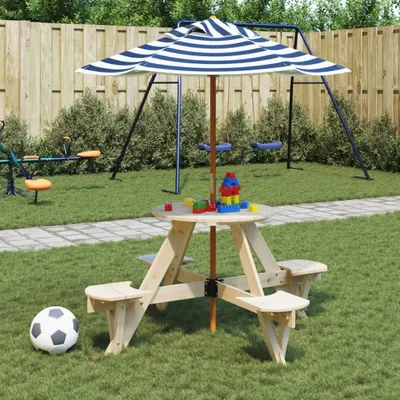 Immagine prodotto di Maison Exclusive - Tavolo da picnic per 4 bambini con ombrellone rotondo in legno di abete
