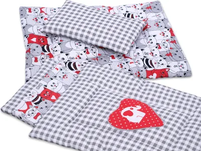 Produktbild von Puppenbettwäsche mit BOBO Puppenbettwäsche-Applikation - grau kariert mit Elefant