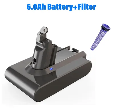 Image de Batterie pour aspirateur sans fil avec filtre - Batterie de rechange compatible avec les modèles V6, DC58–DC62, SV03–SV09 - 21,6 V - 6000 mAh - Li-Ion 18650 - Or