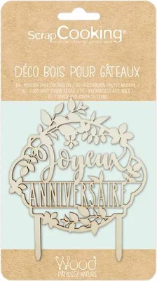 Image de Cake Topper Joyeux Anniversaire Bois Décoration De Gâteau Réutilisable En Bois - Scrapcooking