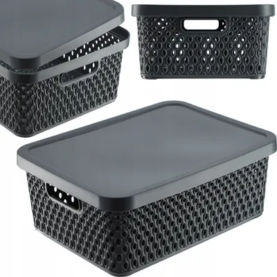 Obrázok produktu pre KADAX úložný kôš, kôš s vekom, úložný box, plastový úložný box (12 l, sivý)
