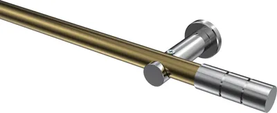Produktbild von Interdeco Gardinenstange / Vorhangstange Messing Antik / Chrom, Typ Platon Elanto (Rillenzylinder) ohne Ringe, 20 mm Ø 1-läufig, 240 cm