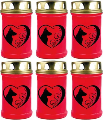 Image de Bougie funéraire - Pack de 6 - Rouge 48h ( couvercle or ) - coeur noir
