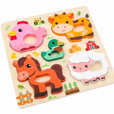 Zdjęcie produktu dla Edukacyjne Drewniane Puzzle Zwierzątka Farma Układanka Kolorowe
