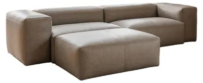 Produktbild von KAWOLA Sofa CELESTE 4-Sitzer mit Hocker Leder grau