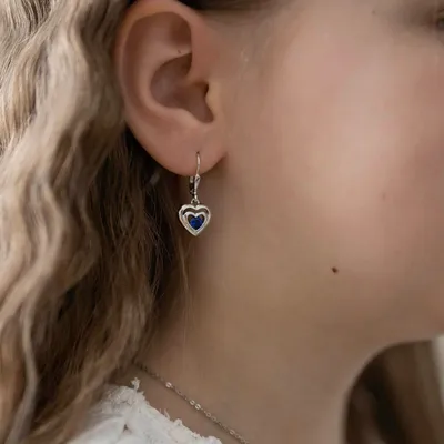 Produktbild von MATERIA Herz Ohrringe Mädchen Silber 925 blau - Kinderohrringe hängend rhodiniert mit Zirkonia SO-197-Blau
