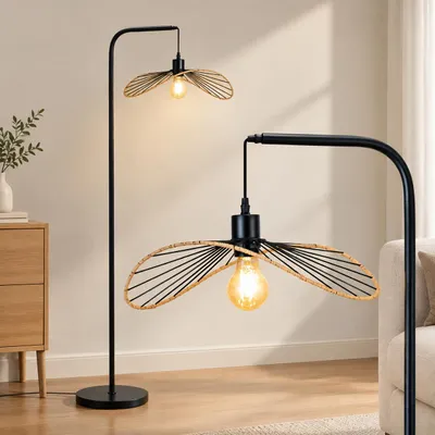 Produktbild von ZMH Stehlampe mit Fußtaster Bogenlampe Retro Metall Standleuchte E27 Industrial Leselampe für Schlafzimmer Bett Wohnzimmer Innenbeleuchtung Schwarz