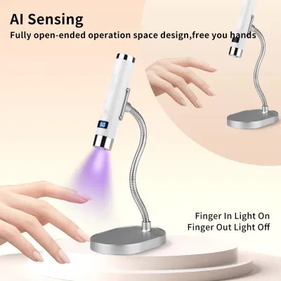 Image de Lampe à ongles sans fil avec détection IA intelligente, sèche-ongles rechargeable de 800 mAh, lampe de polymérisation 2-en-1 (de table et portable), minuterie 30 s/60 s, portable pour un usage domestique