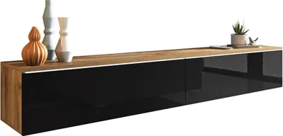 Produktbild von MIRJAN24 TV-Lowboard Detroit D180, Stilvoll TV-Tisch, 2 Türen, Modern Wohnzimmer (Wotan / Schwarz Hochglanz, mit Beleuchtung)