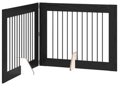 Image de vidaXL Barrière pliable pour chien avec montants (2 pièces), chêne noir, 200,5 cm