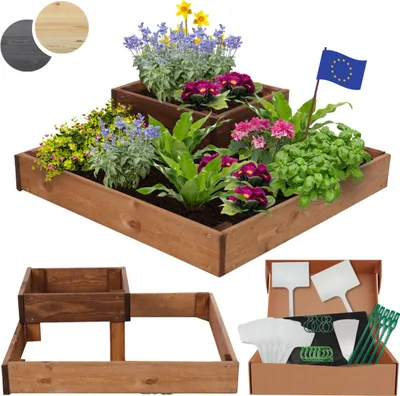Produktbild von MODO24 Hochbeet Holz, Pflanzkasten, Massivholz, Kiefer, Kräuterbeet, Blumenkasten, Garten, Terrasse, 18x62x62 cm, Braun, ZP08