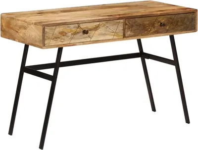 Produktbild von Schreibtisch aus massivem Mango-Holz mit Schubladen, 110 x 50 x 76 cm, moderner Couchtisch für Wohnzimmer, Büro und Schlafzimmer