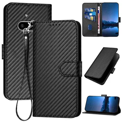 Produktbild von Für Nothing Phone 3a Carbon Fiber Design Kunstleder Hülle Tasche mit Lanyard Schwarz