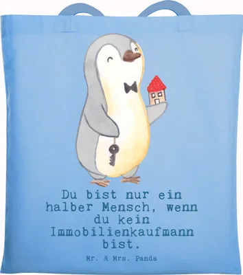 Produktbild von Mr. & Mrs. Panda Tote Bag Immobilienkaufmann Herz - Sky Blue - Geschenk, canvas tasche, Stoffbeutel, Ausbildung, Immobilienmakler, Spruch, Jutebeutel, Shopping, Witzig