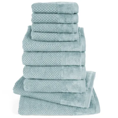 Produktbild von Pure Label 10-TLG Handtücher Set aus Baumwolle - 2x Badetuch 70x140 cm 4x Handtuch 50x100 cm 2x Gästetuch 30x50 cm 2x Waschlappen 16x21 cm, Türkis