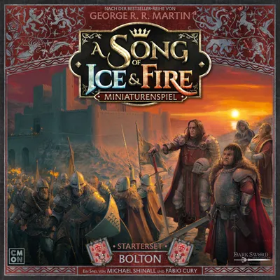 The image shows the box art for a board game, featuring artwork of soldiers and leaders from the 'A Song of Ice & Fire' series.