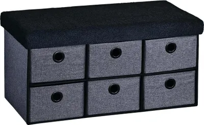 Produktbild von KESPER Sitzbank mit Aufbewahrungsboxen – - – gepolstert, 6 Fächer – 78 x 38 x 38 cm – schwarz-grau – Modell 15953