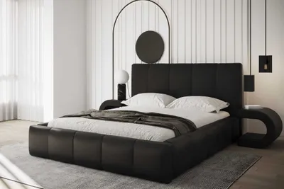 Produktbild von AGMAT Polsterbett MEDIOLAN mit Kopfteil, 160 x 200 cm, Doppelbett mit Bettkasten und Lattenrost aus Metall, Velourstoff: Schwarz