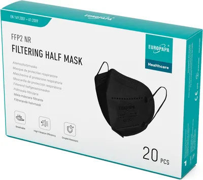 Produktbild von FFP2 Mundschutz 20x, Schwarz, 5-Lagig, Hygienisch Verpackt, EU