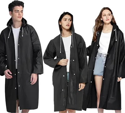 Immagine prodotto di 3 mantelline impermeabili nere, da donna e da uomo, ideali per festival, come coperta antipioggia, riutilizzabili, adatte per biciclette e passeggiate