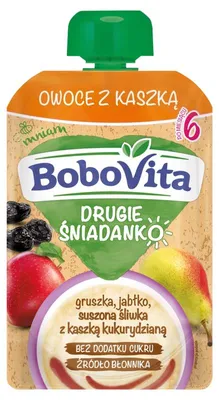 Image de BoboVita Compote Pomme Poire Prune et Semoule de Maïs Deuxième Petit-Déjeuner 100 g