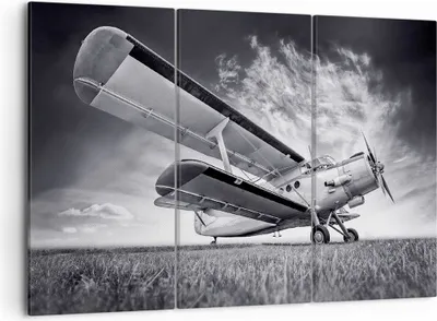 Produktbild von Bild auf Leinwand - Leinwandbild - 3 Teile - Flugzeug An-2 Schwarzweiß - 105x70cm - Wand Bild - Wanddeko - Wandbilder - Leinwanddruck - Bilder - Wanddekoration - Leinwand bilder - CE105x70-4363