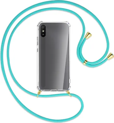 Produktbild von Handykette Backcover-Schutzhülle mit Band (Metall goldfarben) für Xiaomi Redmi 9A - türkis